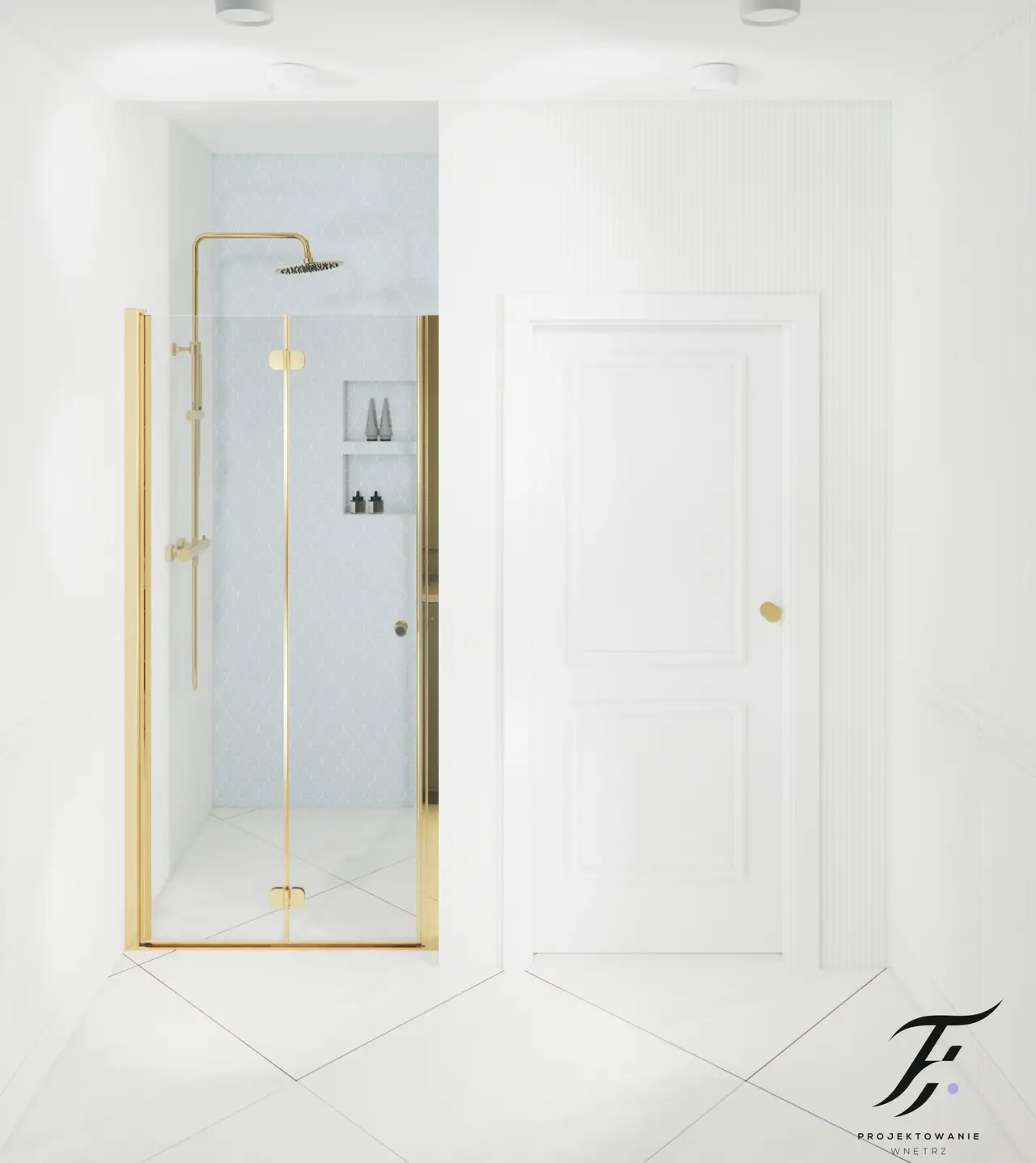 łazienka, błękitne płytki ozodbne , mozaika 